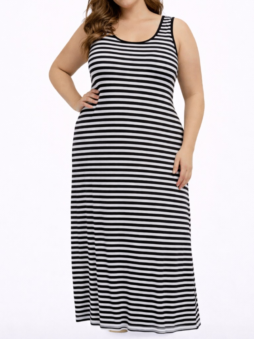 Two by Vince Camuto Women's Dress 3X Black/White Striped Sleeveless Maxi Stretch